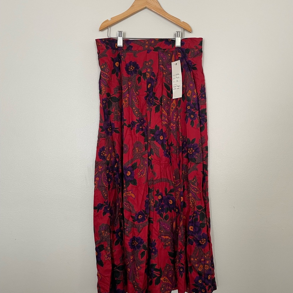 L.L. Bean Red and Purple Floral Maxi Skirt